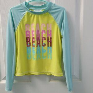 Saint Eve Girls Graphic Rash Guard Swim Tee Small 6-6X Aqua Yellow Green